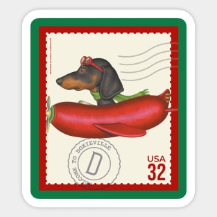 Funny Dachshund Doxie Dog flying a cute hotdog plane Sticker